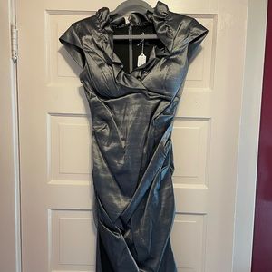 DJ Jaz silver chrome ruffle & ruched wiggle dress